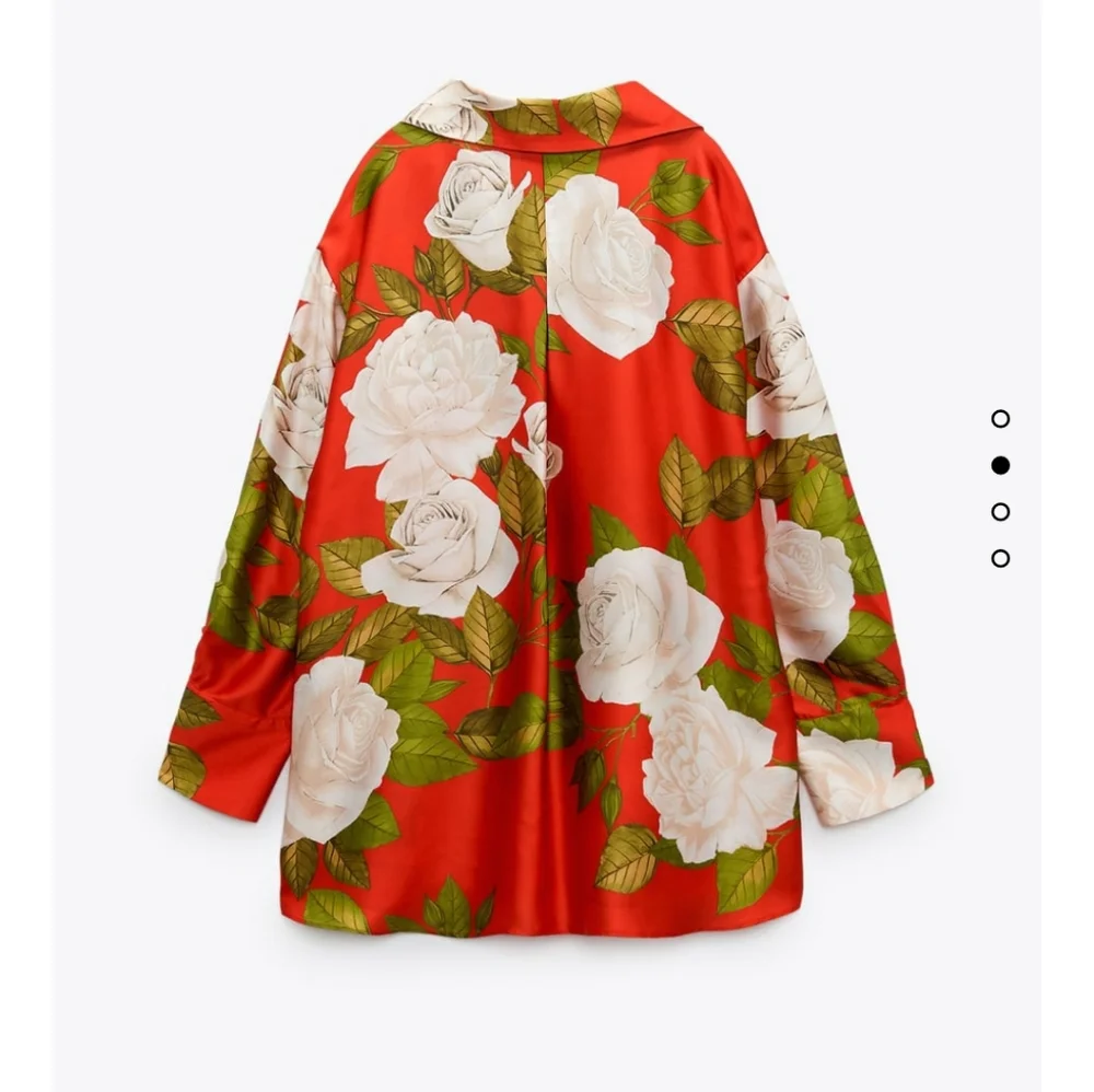 ZARA LONG PRINTED SHIRT Satin effect with V-neck color red Bloggers  Favorite - Picture 10 of 13
